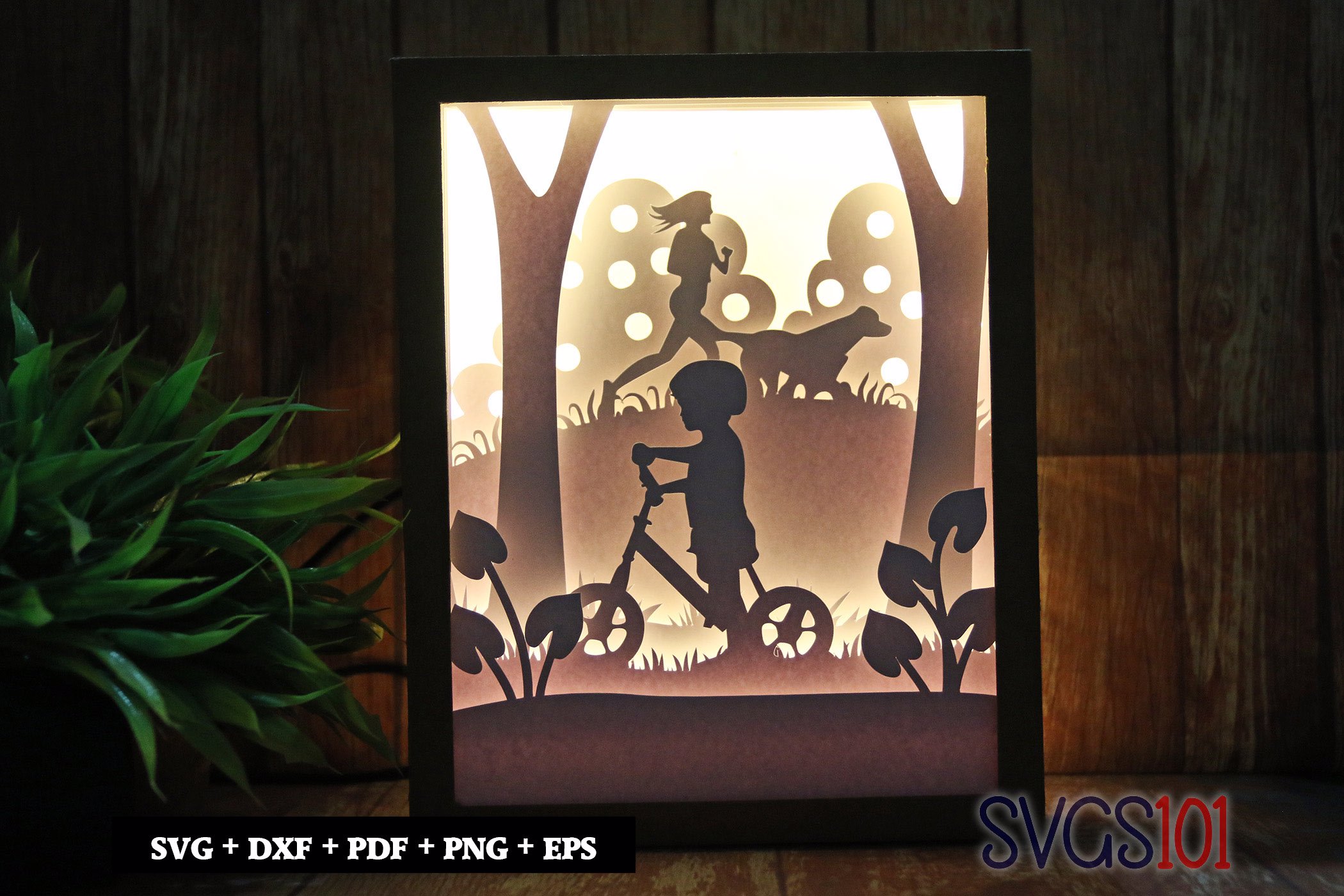 Little Boy Cycling Shadow Box SVG 8x10