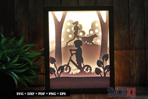 Little Boy Cycling Shadow Box SVG 8x10
