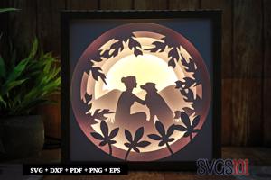 Pretty Girl Petting a Dog LED Light Box Shadow Box Square 8x8, 12x12
