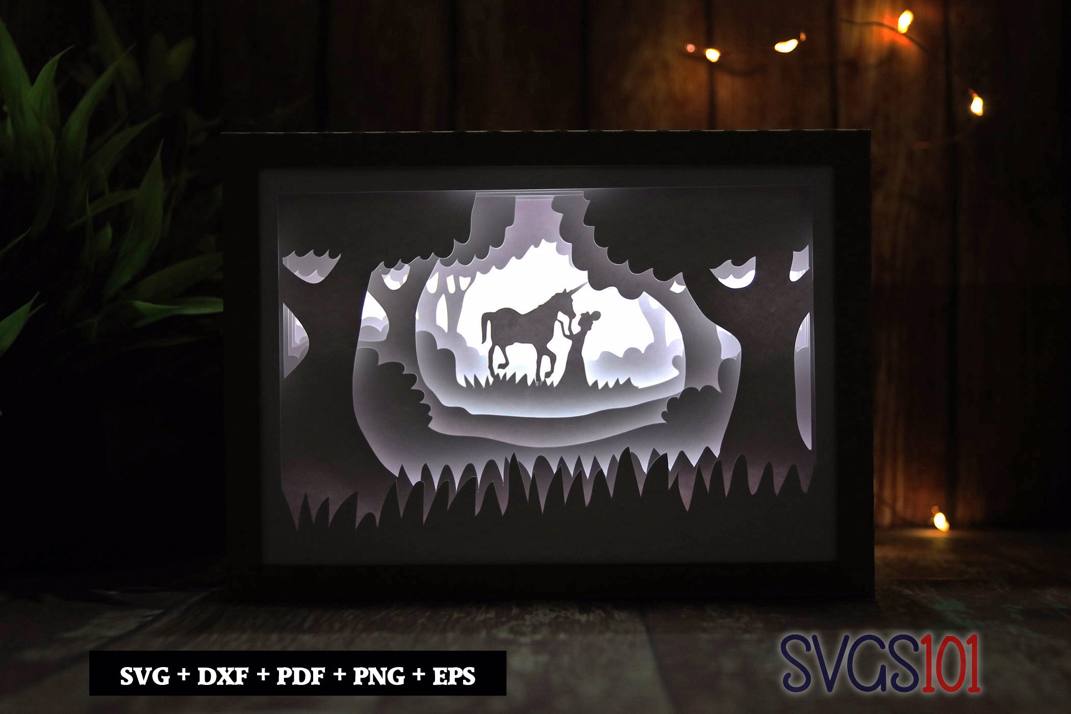 Girl with Unicorn DIY Shadow Box Light Box 5x7