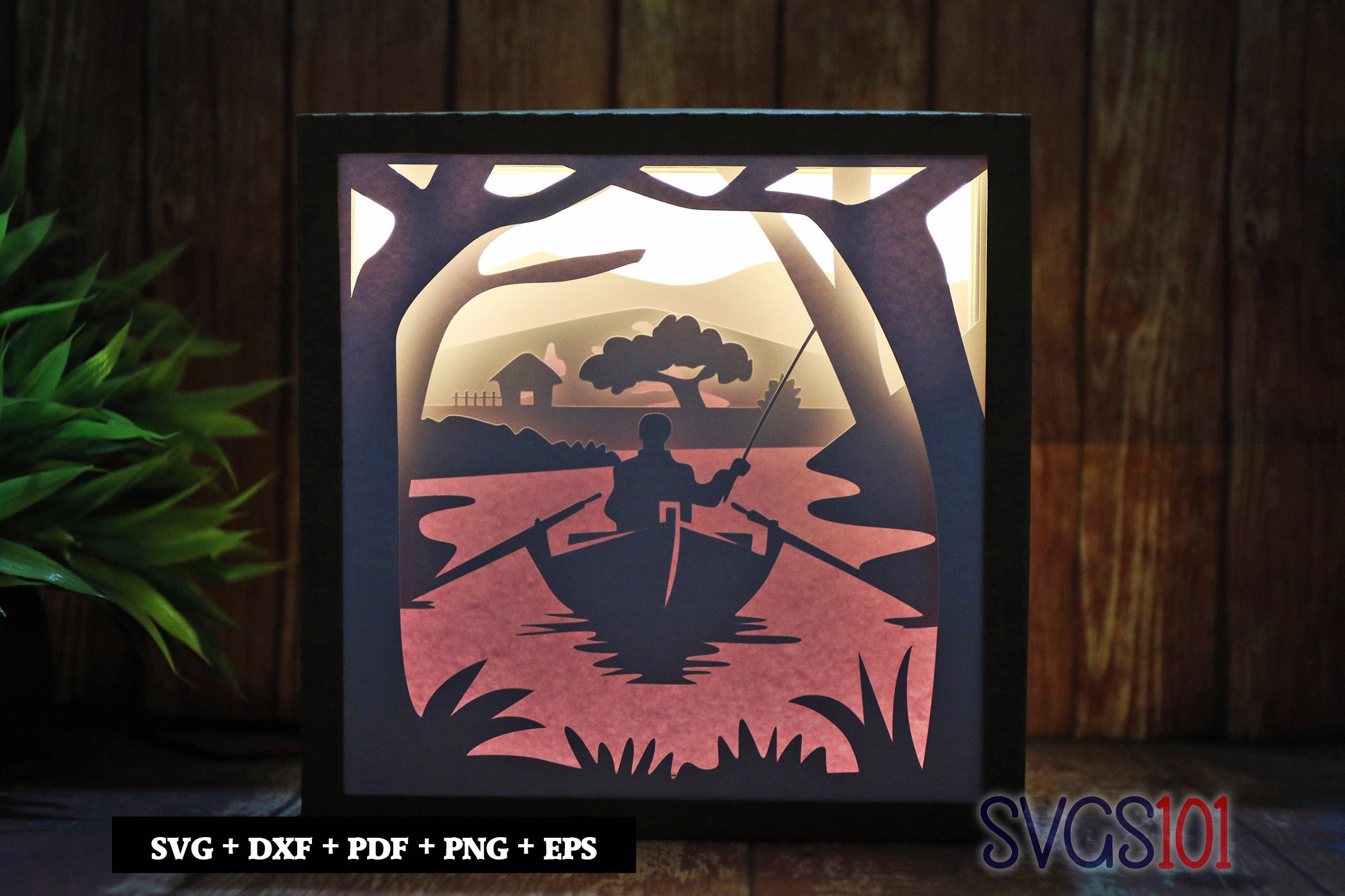 Person in Boat DIY Shadow Box Light Box 8x8, 12x12