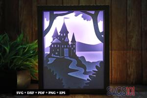 Castle in Mountains Shadow Box SVG 8x10