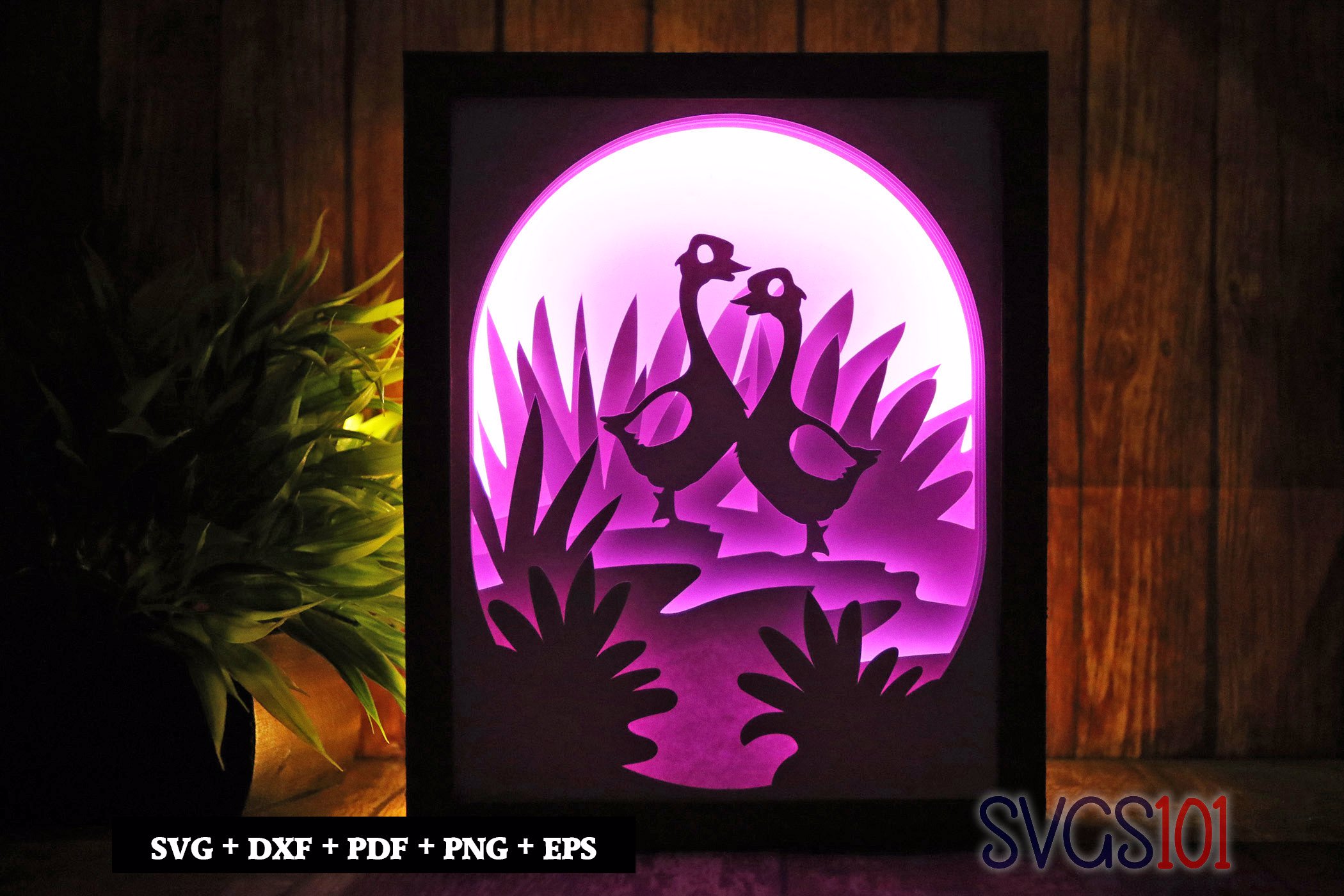 Geese Standing on Rock Shadow Box SVG 8x10