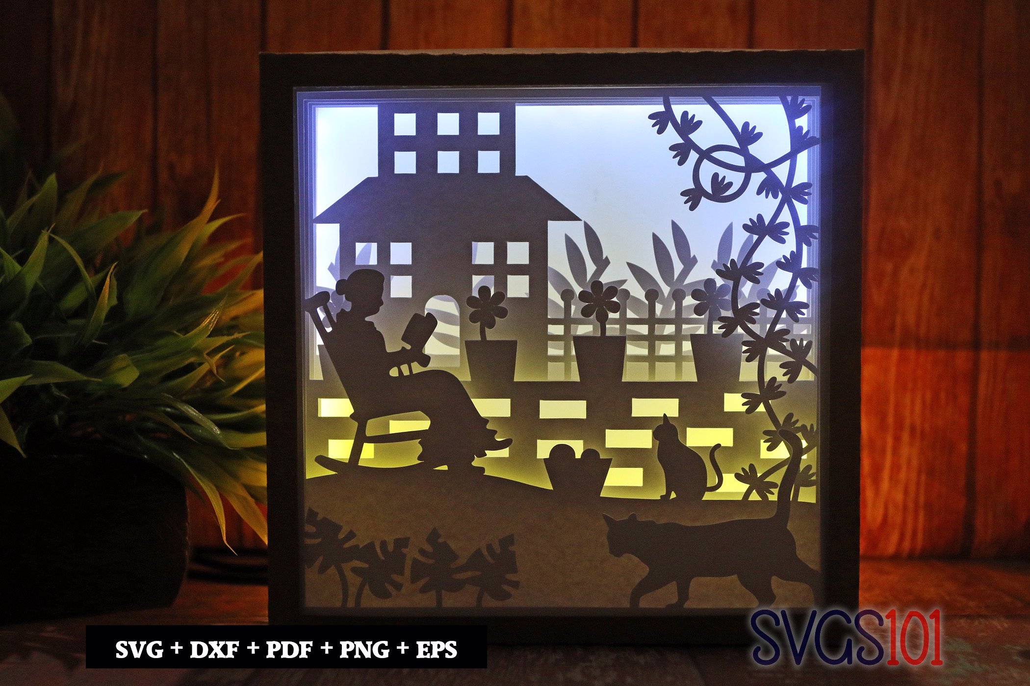 Grandma Reading Book LED Light Box Shadow Box Square 8x8, 12x12