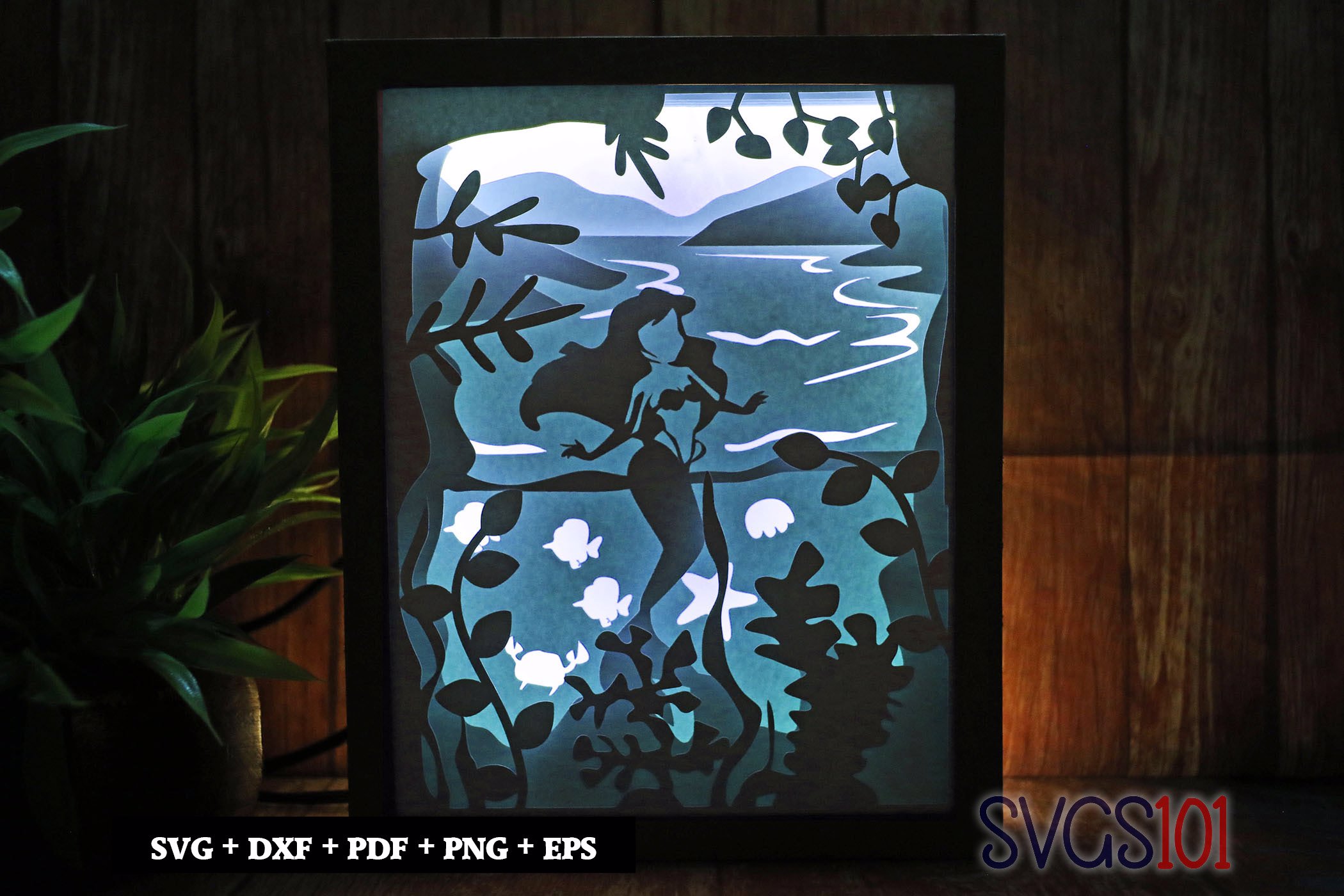Happy Mermaid Shadow Box SVG 8x10