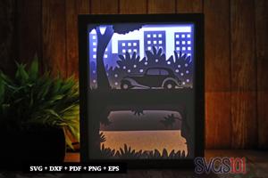Vintage Car on River Road Shadow Box 8x10 Rectangle
