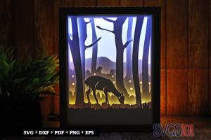 Wild Deer in Jungle Shadow Box SVG 8x10