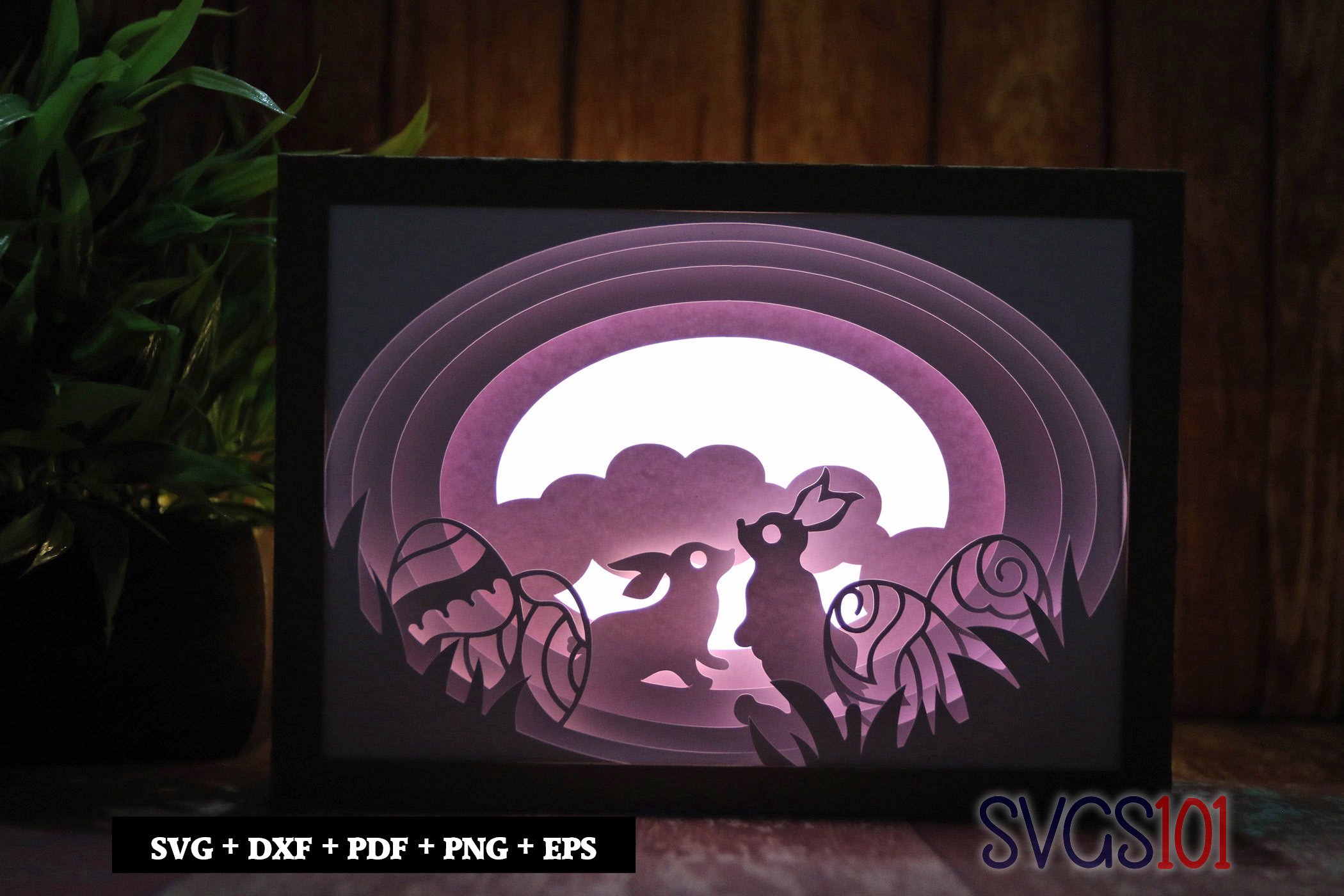 Easter Bunnies With Decorative Eggs  DIY Shadow Box Light Box 5x7