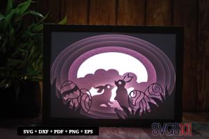 Easter Bunnies With Decorative Eggs  DIY Shadow Box Light Box 5x7