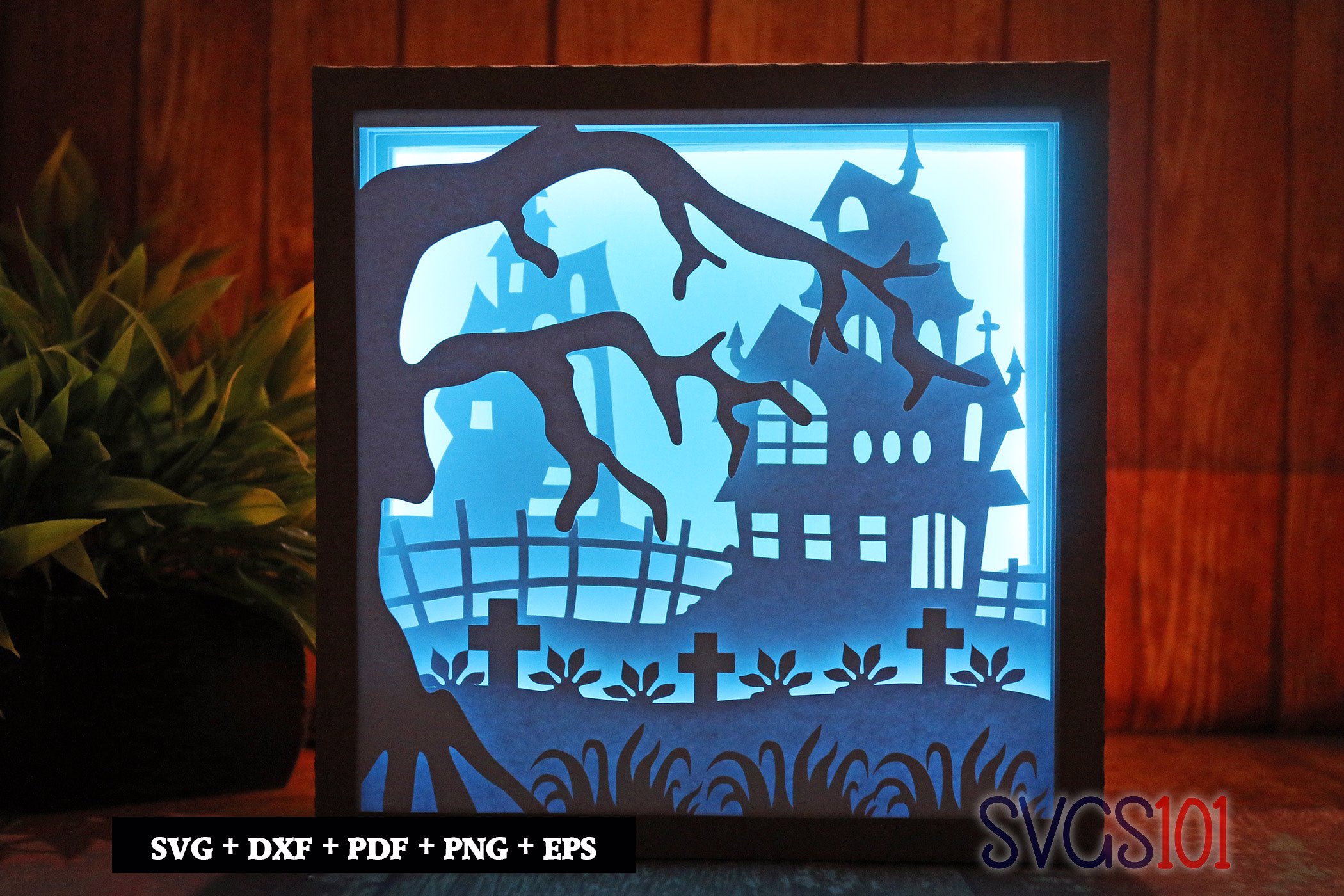 Halloween Ghost House Shadow Box Light Box 8x8, 12x12