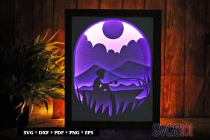 Man Fishing at Sunset Shadow Box SVG 8x10