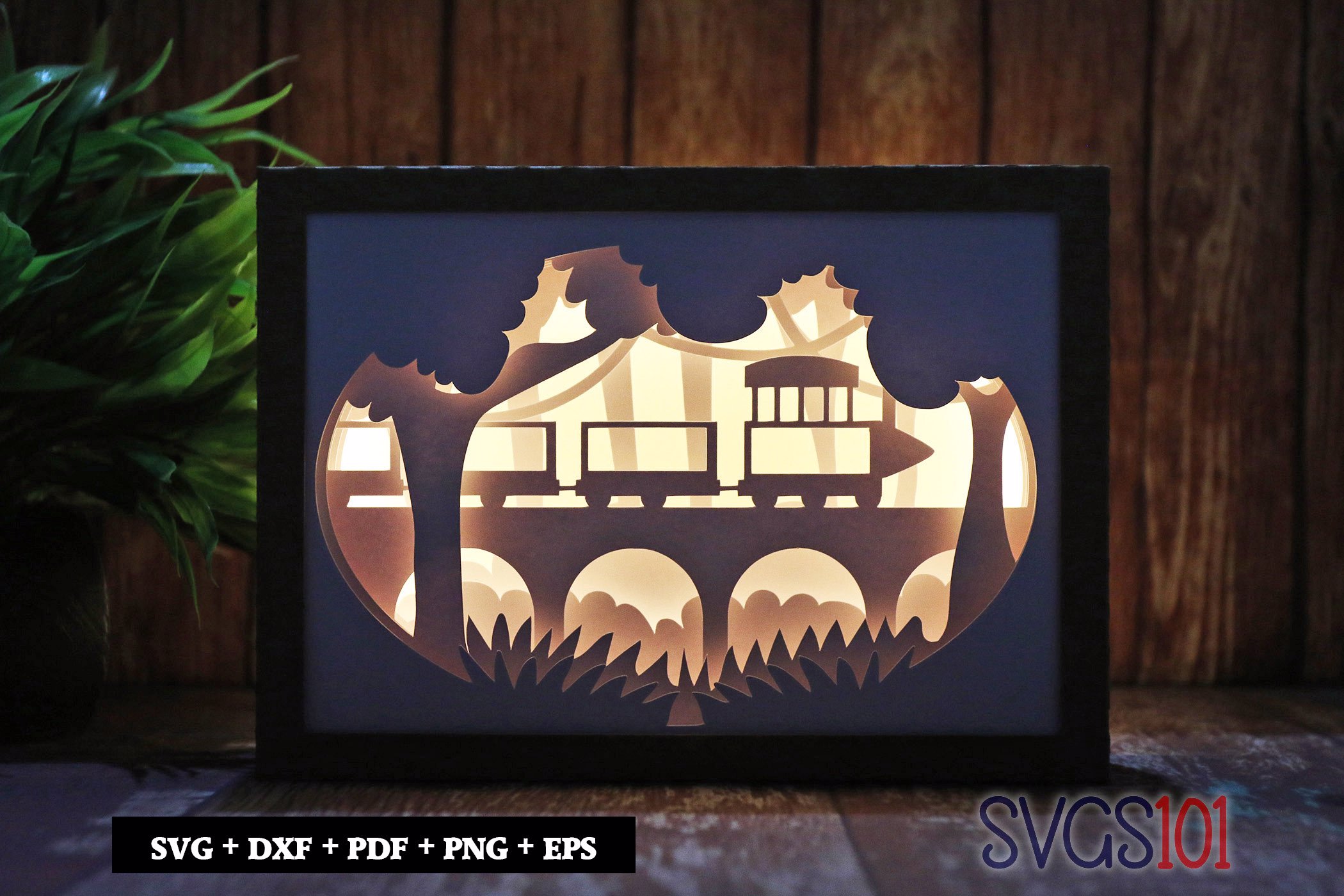 Train over Bridge Shadow Box SVG 5x7