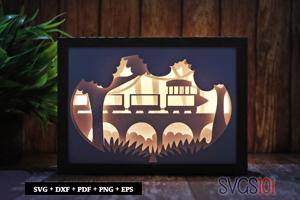 Train over Bridge Shadow Box SVG 5x7