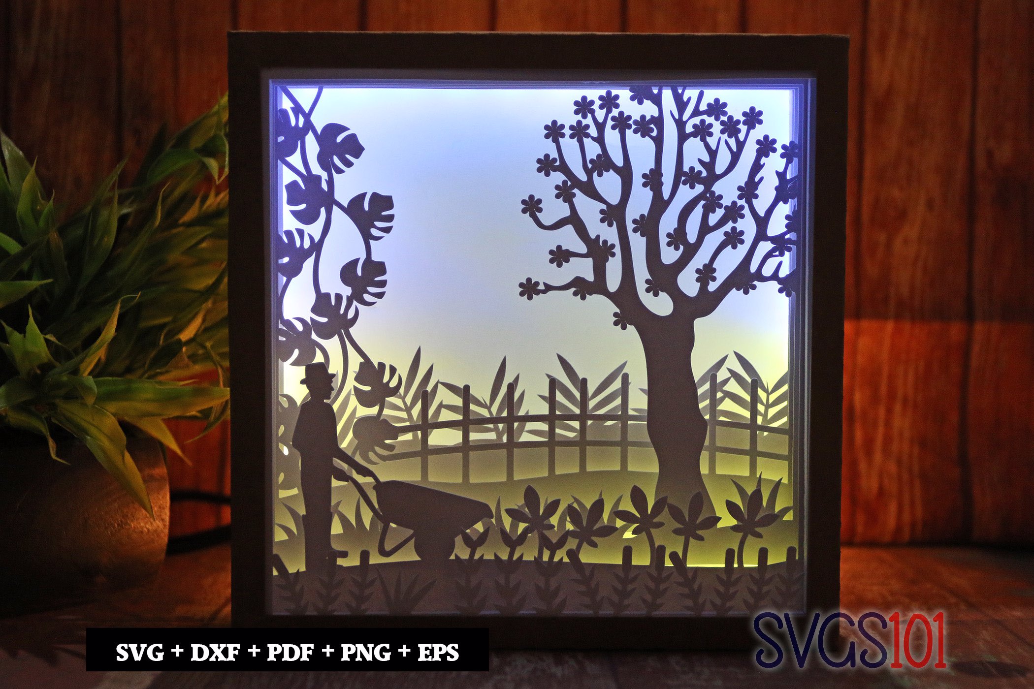 Boy with Wheelbarrow Paper 3D Shadow Box SVG 8x8 12x12