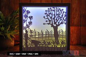 Boy with Wheelbarrow Paper 3D Shadow Box SVG 8x8 12x12