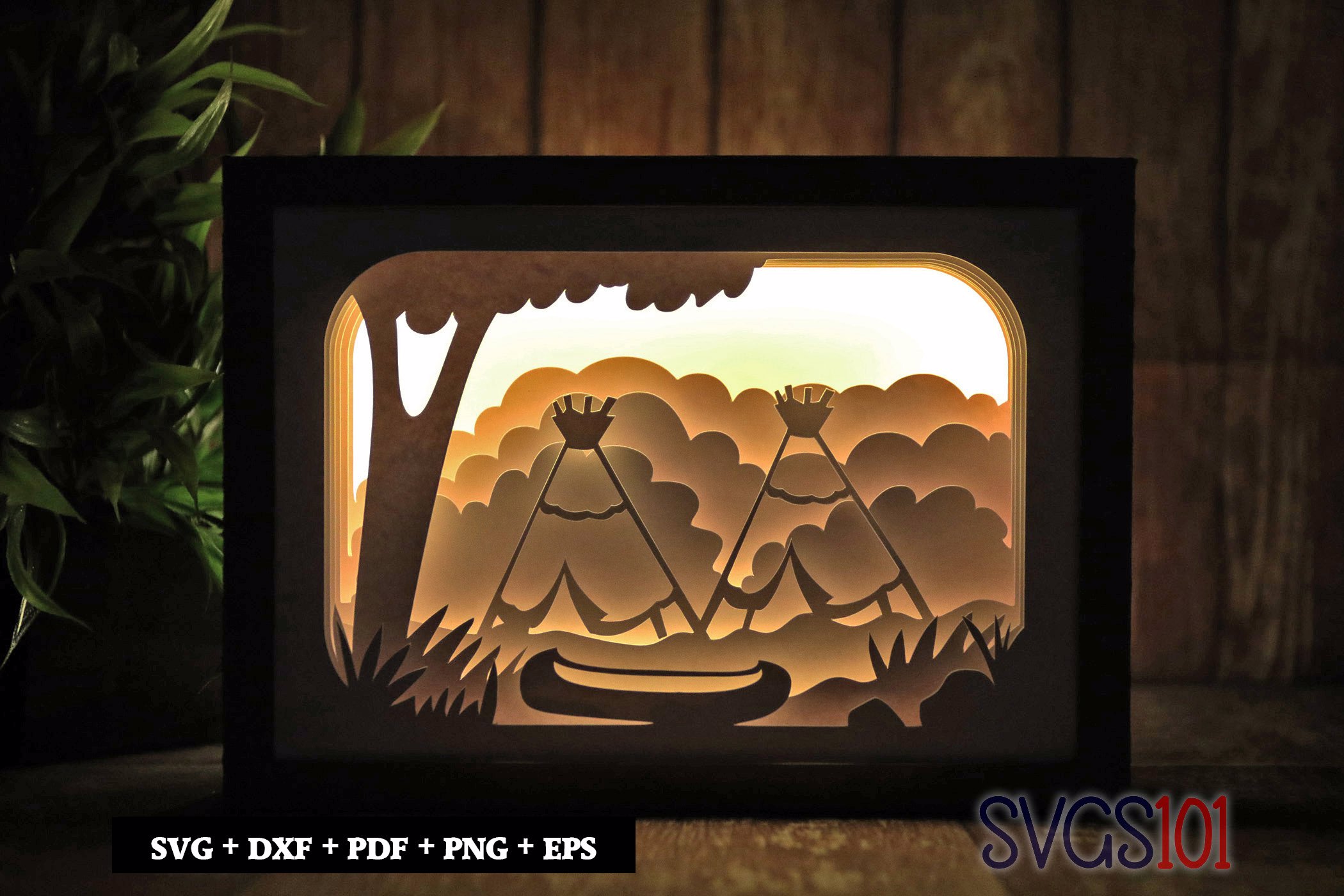 Native American Scene Light Box SVG 5x7 Landscape