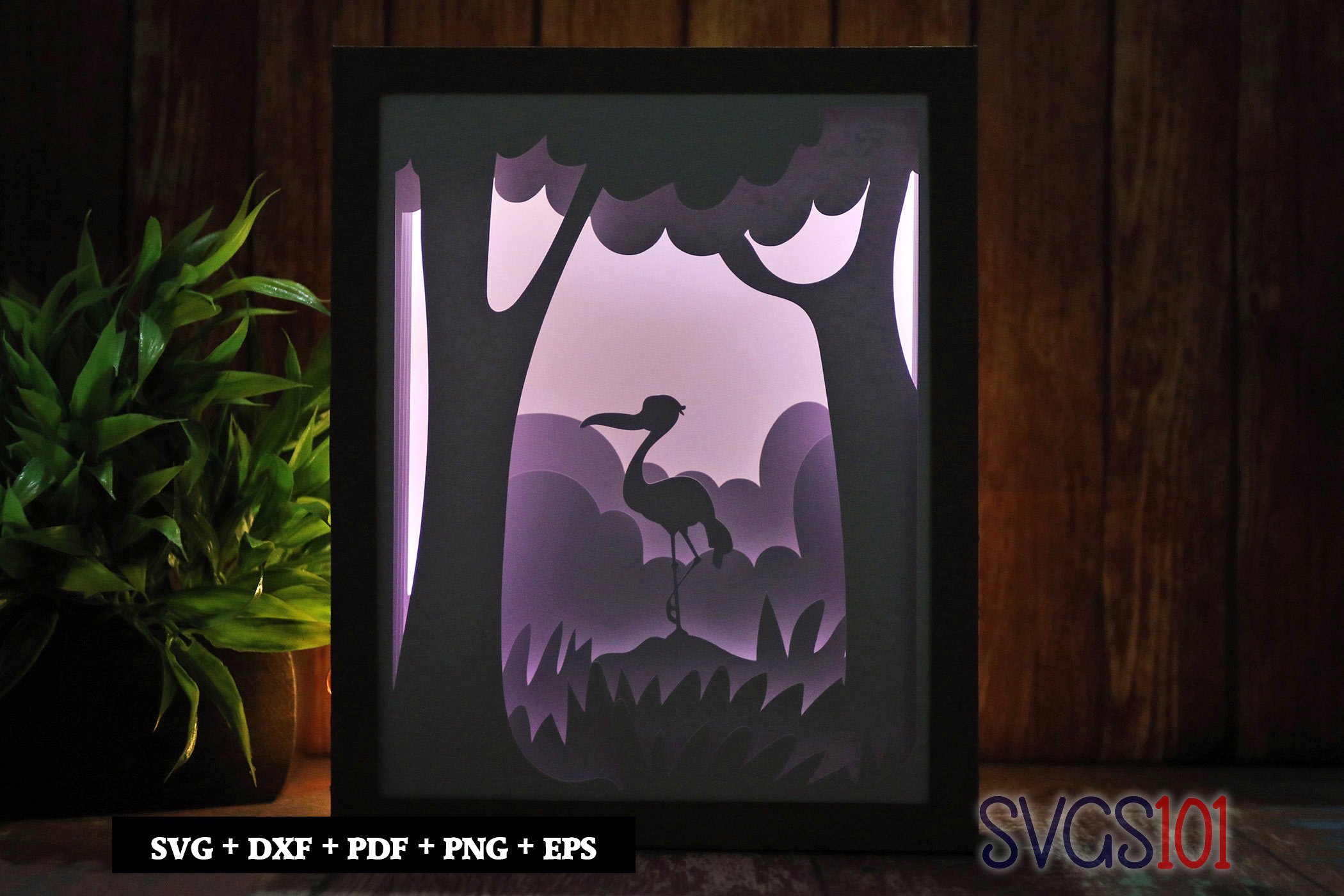 Stork Bird Standing on Rock DIY Shadow Box Light Box 8x10