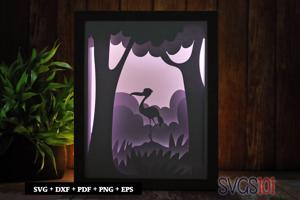 Stork Bird Standing on Rock DIY Shadow Box Light Box 8x10