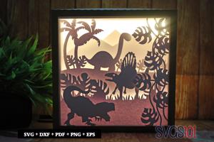Angry Dinosaurs Square Shadow Box SVG 8x8 10x10 12x12