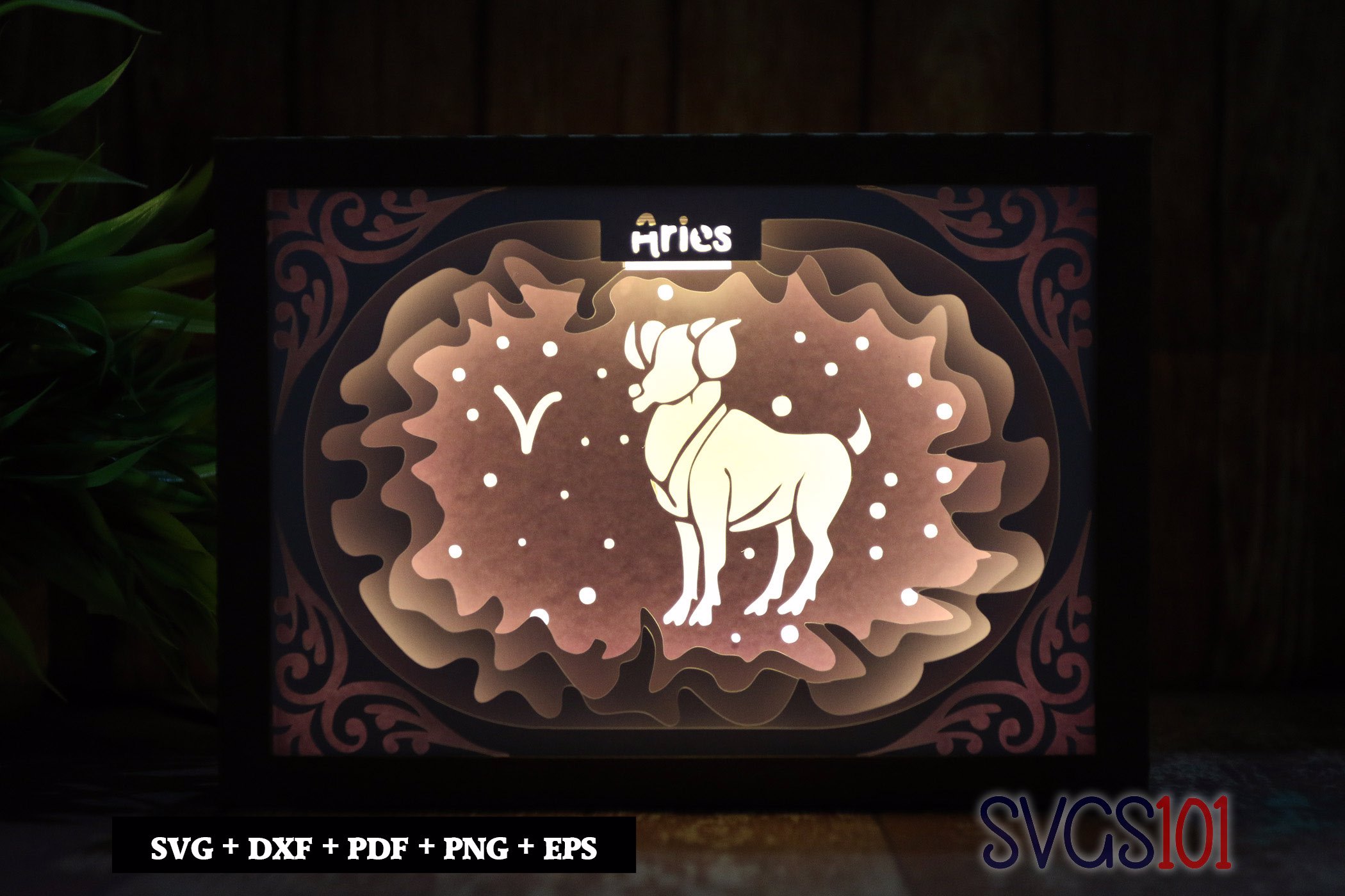 Aries Zodiac Sign Shadow Box SVG 5x7