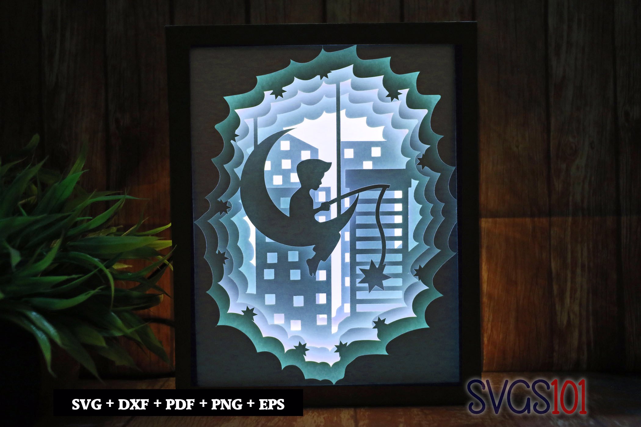 Small Boy Sitting On A Moon Shadow Box SVG 8x10