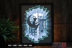 Small Boy Sitting On A Moon Shadow Box SVG 8x10