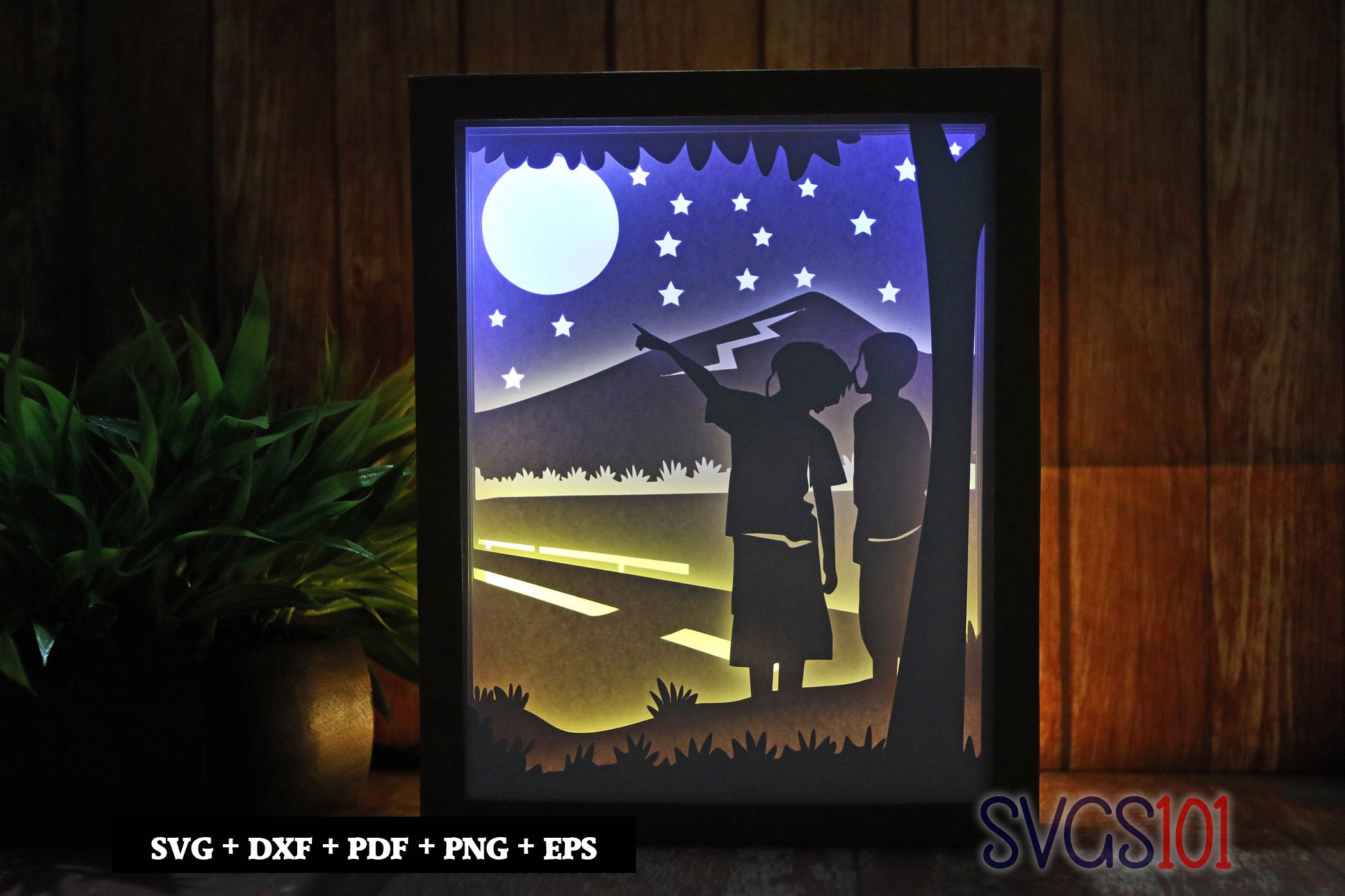 Boys point at Stars DIY Shadow Box Light Box 8x10