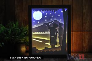 Boys point at Stars DIY Shadow Box Light Box 8x10