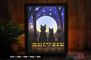 Cat Love Watching Moon Shadow Box 8x10 Rectangle
