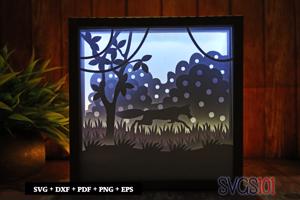 Young Fox Running LED Light Box Shadow Box Square 8x8, 12x12