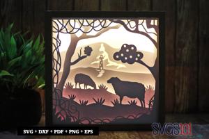Sheep and Lighthouse Shadow Box Light Box 8x8, 12x12
