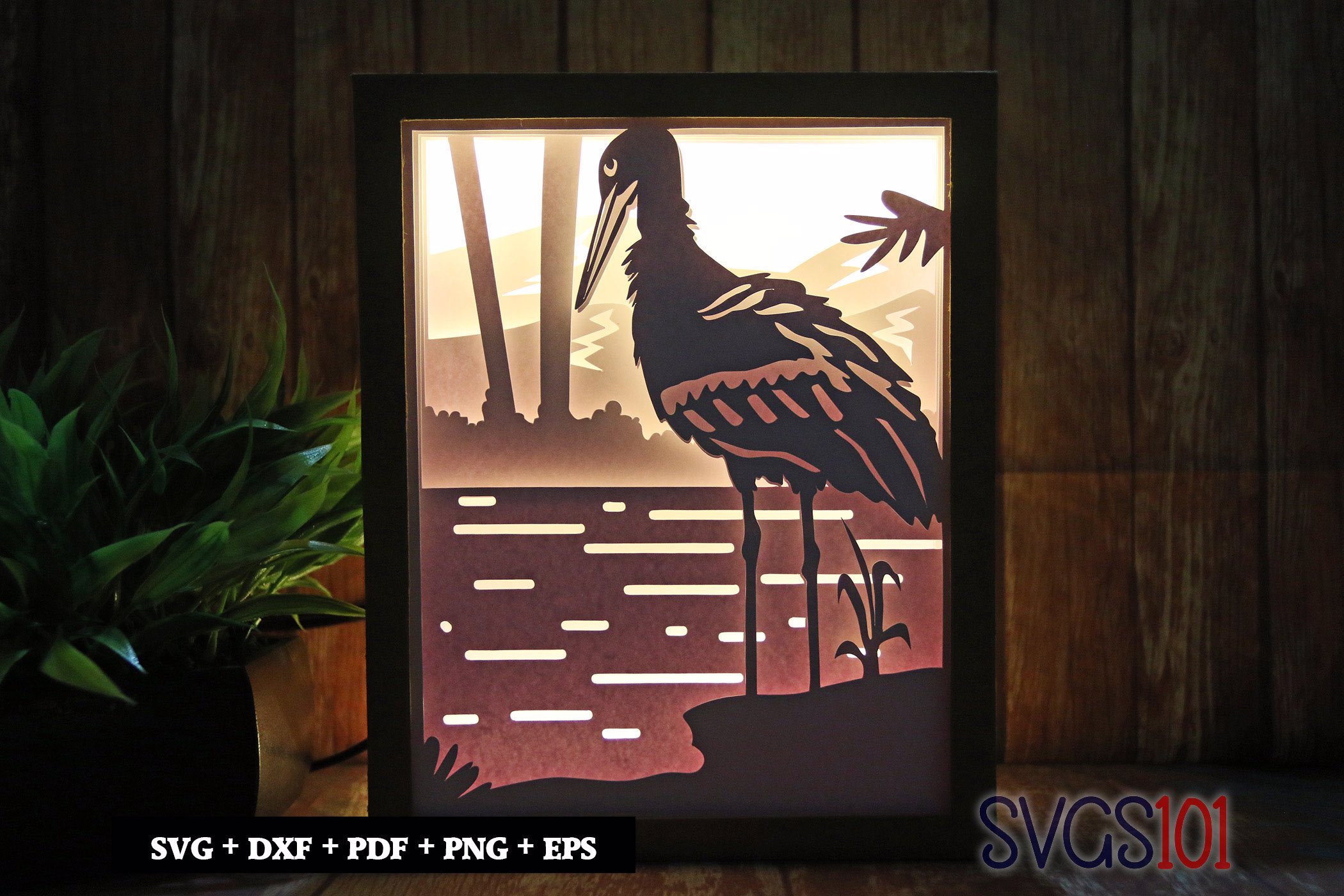 Stork Bird at River Light Box SVG 8x10 Portrait