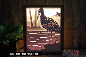Stork Bird at River Light Box SVG 8x10 Portrait