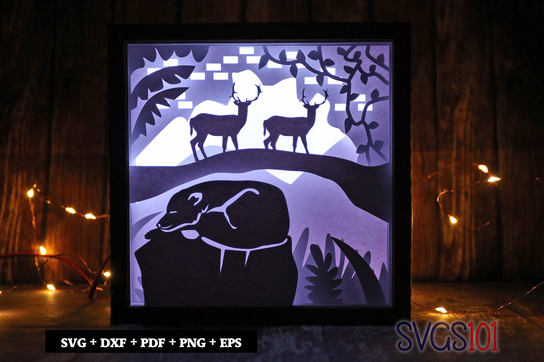 Deer and Dog Nature LED Light Box Shadow Box Square 8x8, 12x12