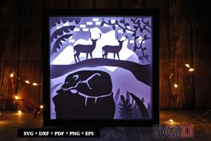 Deer and Dog Nature LED Light Box Shadow Box Square 8x8, 12x12