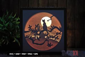 Cat Night Scene DIY Shadow Box Light Box 8x8, 12x12