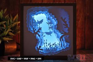 Sharks Swimming in Ocean Square Shadow Box SVG 8x8 10x10 12x12