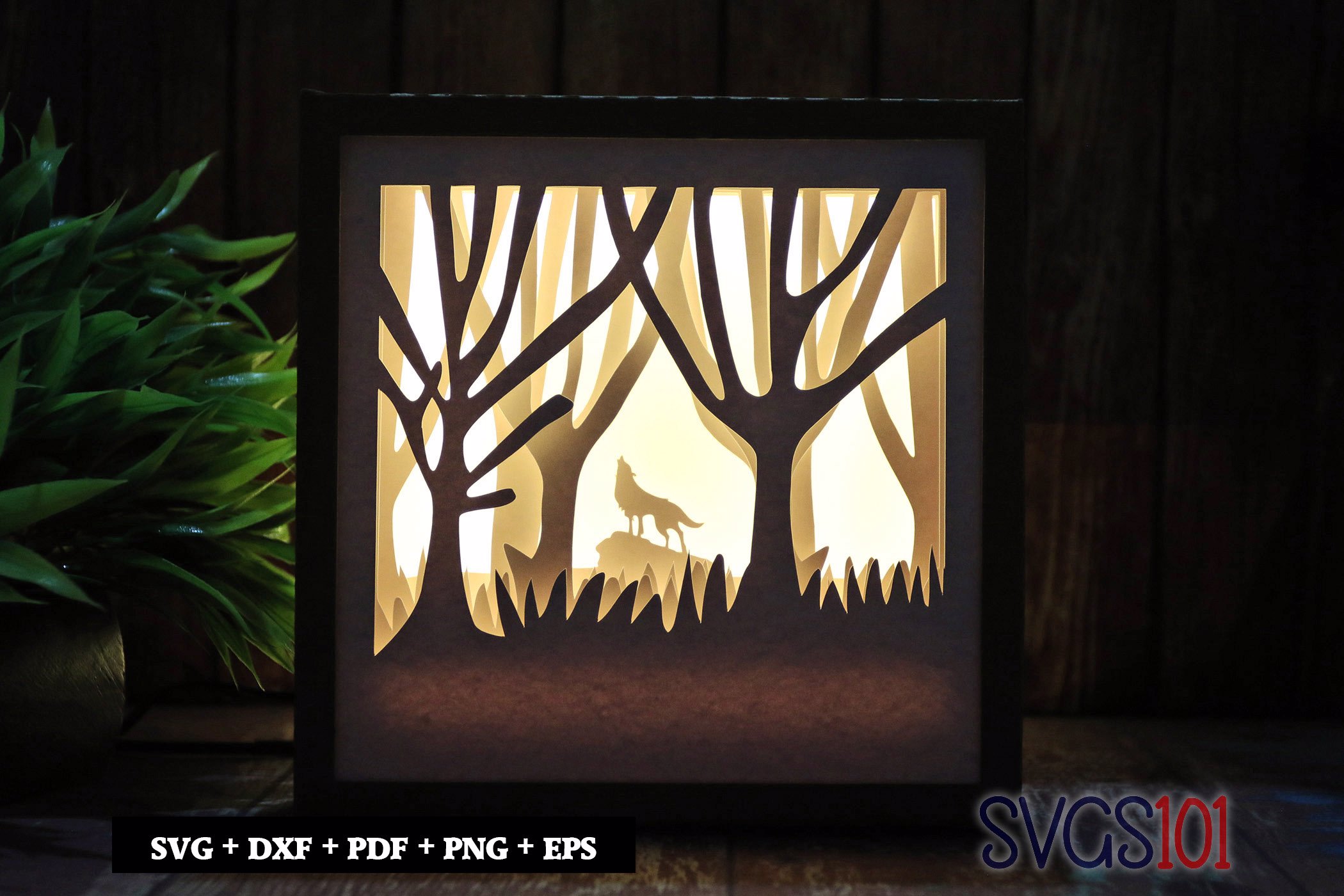 Fox Howling in Night Square Shadow Box SVG 8x8 10x10 12x12