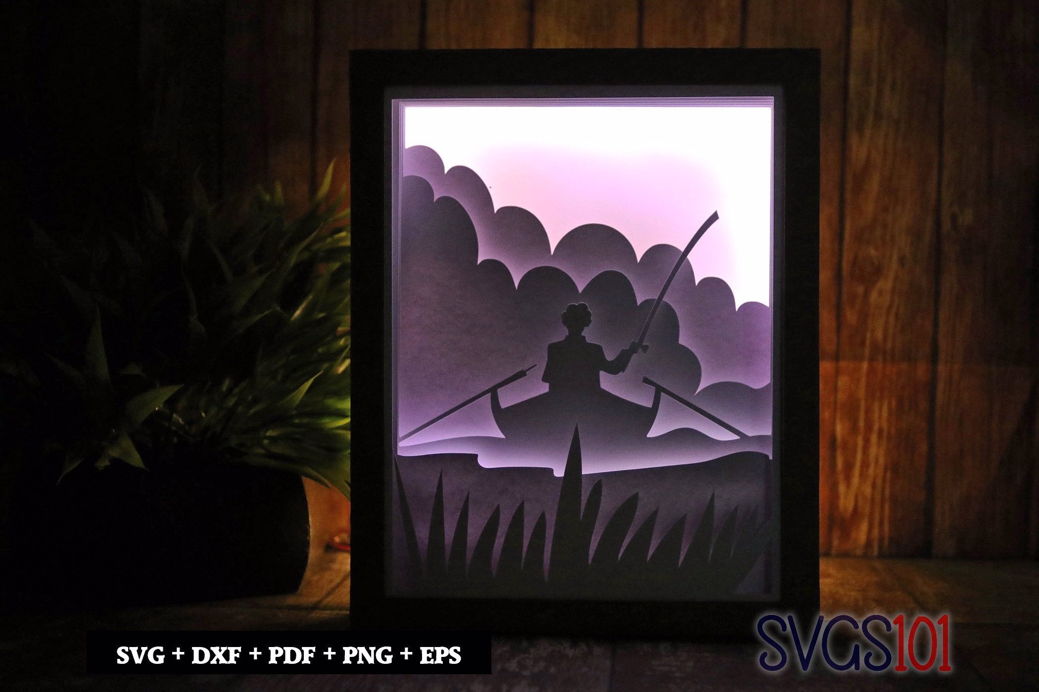 Man Boating Lonely Paper 3D Shadow Box SVG 8x10