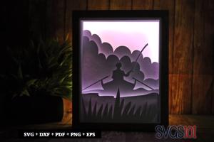 Man Boating Lonely Paper 3D Shadow Box SVG 8x10