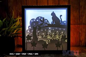 Fatty Cat On Tree Square Shadow Box SVG 8x8 10x10 12x12