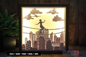 Girl doing Circus Tricks Shadow Box Light Box 8x8, 12x12