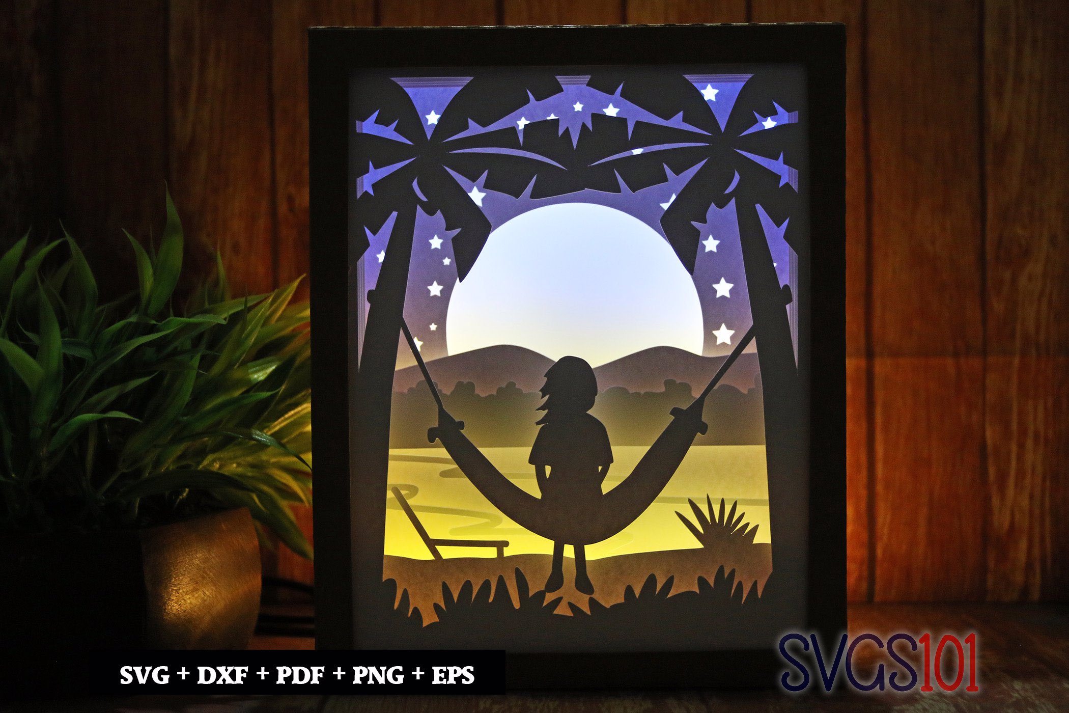 Girl Swinging on Beach Paper 3D Shadow Box SVG 8x10