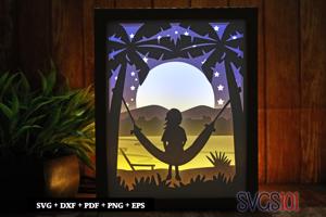 Girl Swinging on Beach Paper 3D Shadow Box SVG 8x10