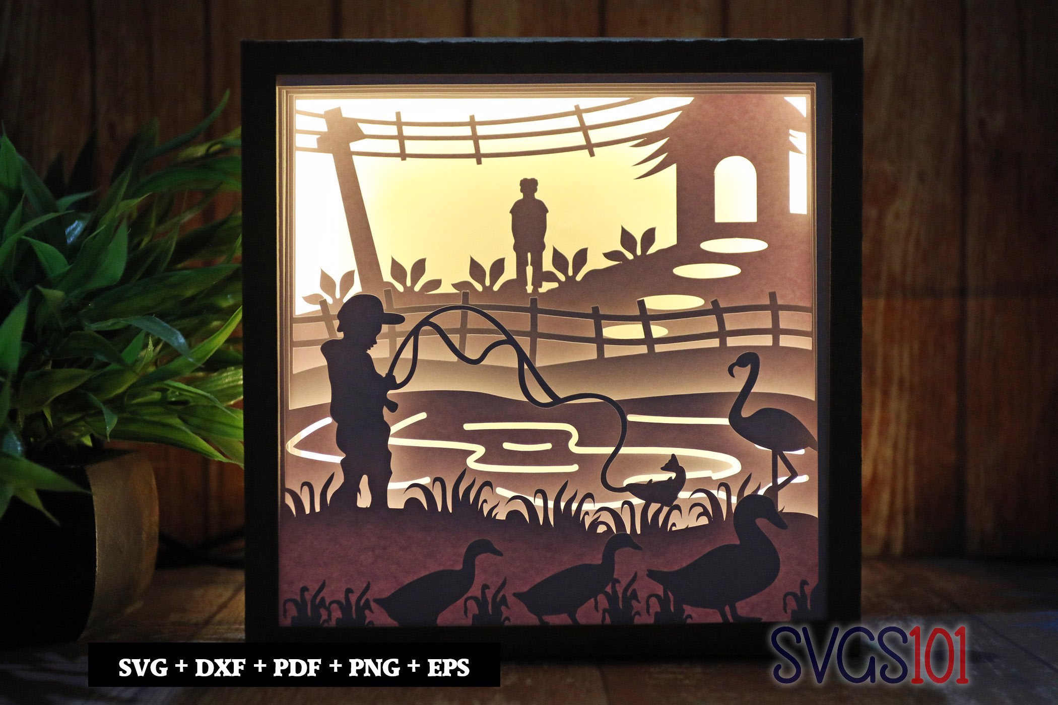 Boy Fishing Paper 3D Shadow Box SVG 8x8 12x12