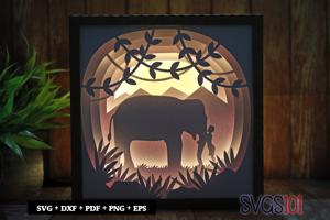 Little Boy Kissing Elephant Square Shadow Box SVG 8x8 10x10 12x12