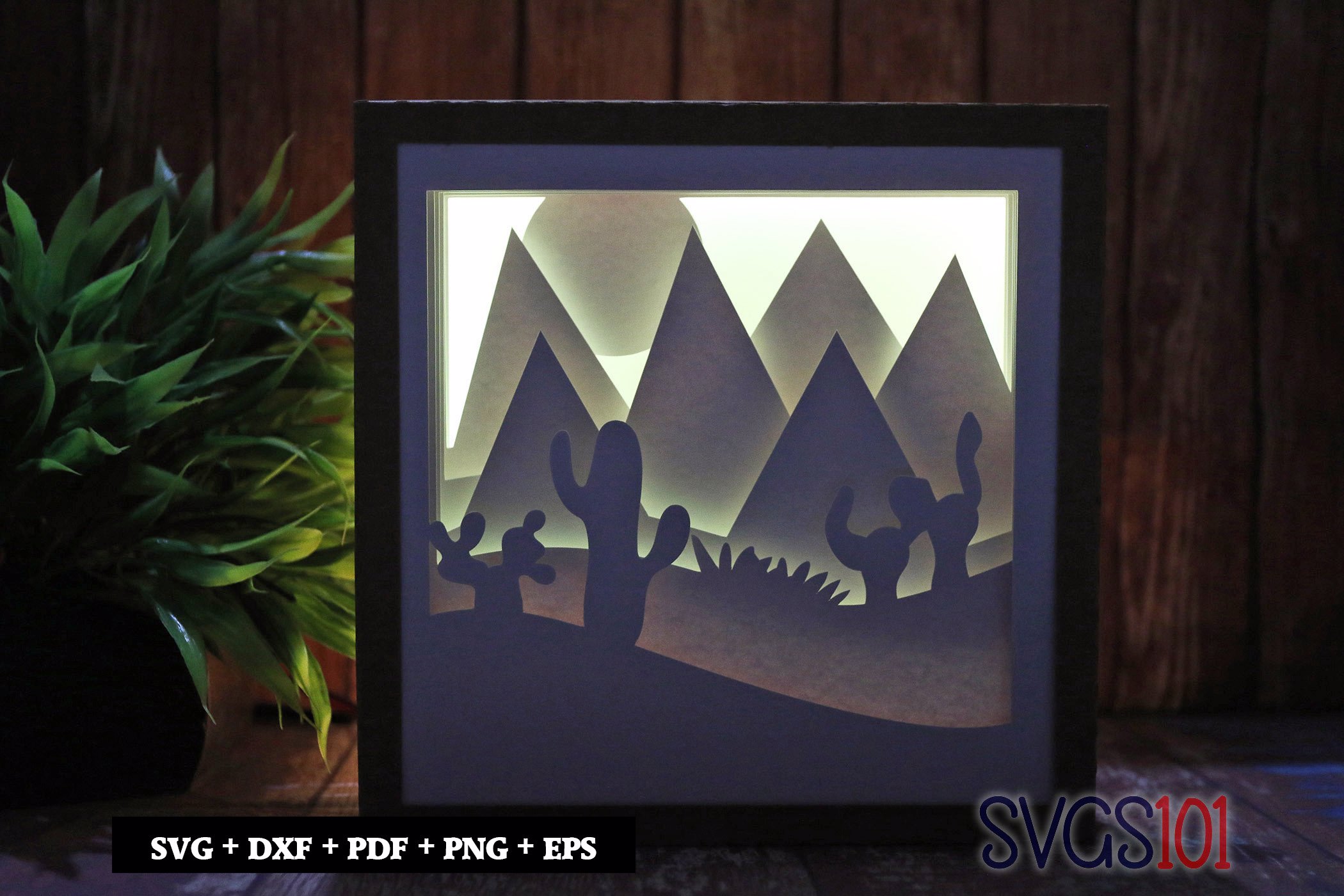 Cactus Plant in Desert Paper 3D Shadow Box SVG 8x8 12x12