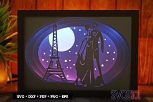 Couple at Eiffel Tower Light Box SVG 5x7 Landscape