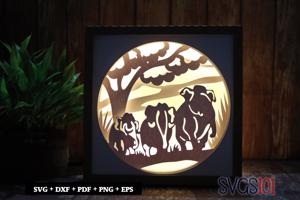 Elephants Walking LED Light Box Shadow Box Square 8x8, 12x12