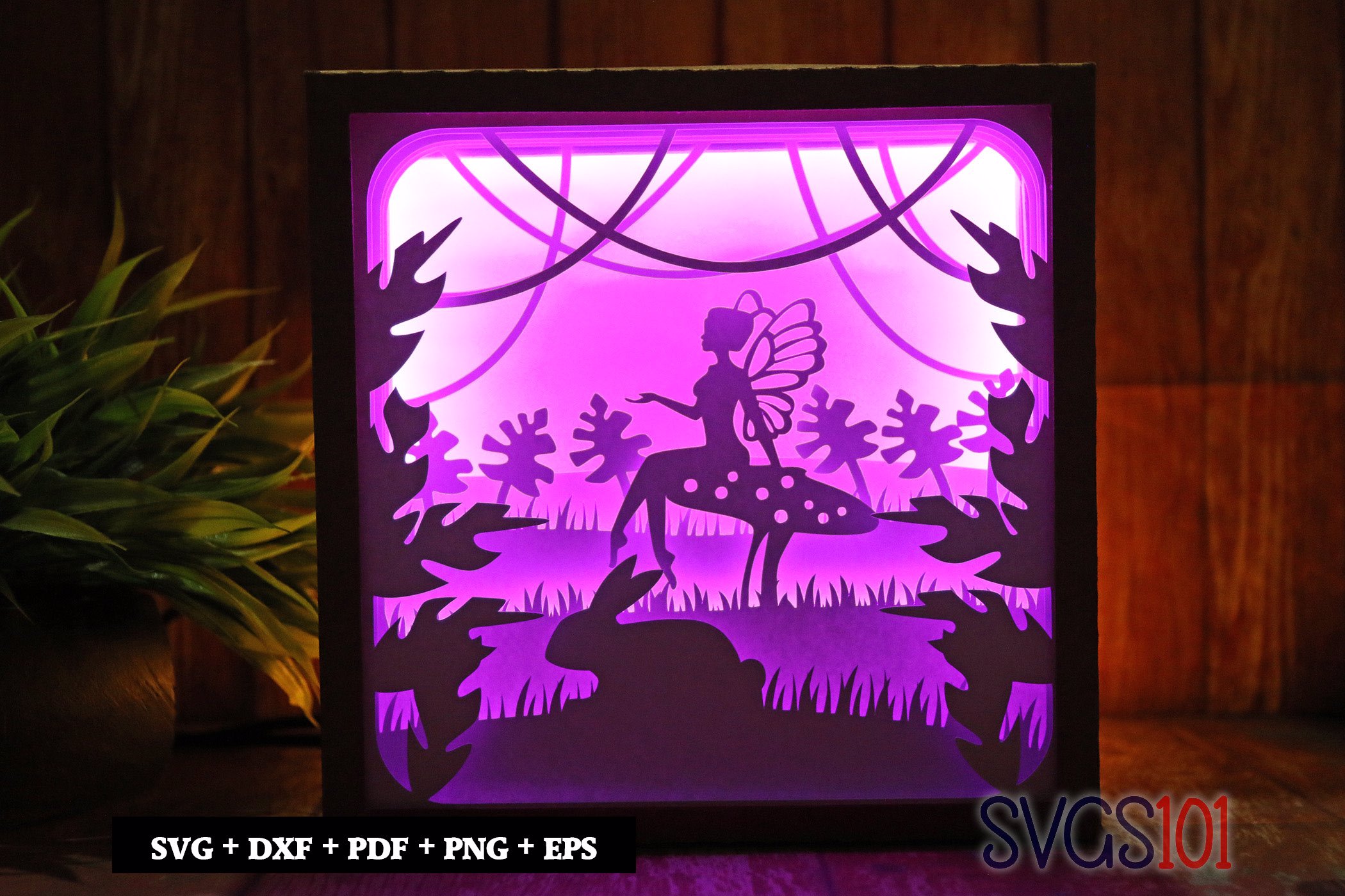 Beautiful Fairy Sitting Square Shadow Box SVG 8x8 10x10 12x12